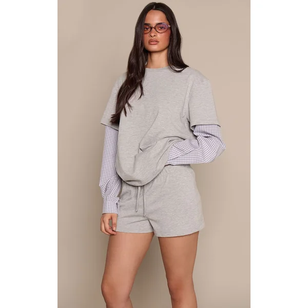 Gris Short En Jersey De Coton À Détail De Poche À Carreaux