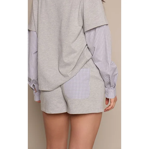 Gris Short En Jersey De Coton À Détail De Poche À Carreaux