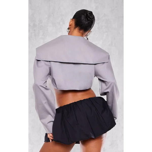 Gris Veste Courte Asymétrique Croisée