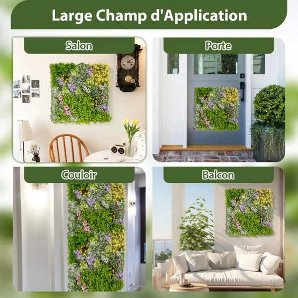Haie Artificiel 2 PCS Décorations Murales 50x50cm Décoration Murale en Feuillage Artificiel en 3D 10 Types de Plantes Artificielles Mixtes