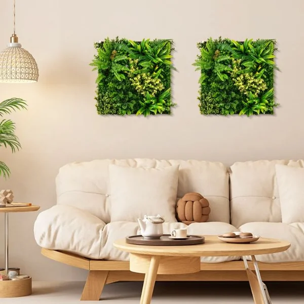 Haie Artificiel 2 PCS Décorations Murales 50x50cm Décoration Murale en Feuillage Artificiel en 3D 11 Types de Plantes Artificielles Mixtes,