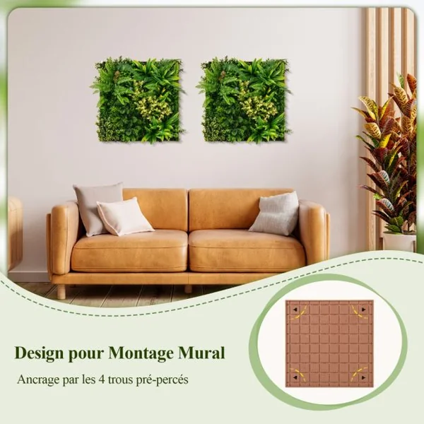Haie Artificiel 2 PCS Décorations Murales 50x50cm Décoration Murale en Feuillage Artificiel en 3D 11 Types de Plantes Artificielles Mixtes,