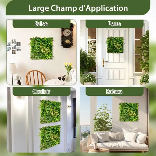 Haie Artificiel 2 PCS Décorations Murales 50x50cm Décoration Murale en Feuillage Artificiel en 3D 11 Types de Plantes Artificielles Mixtes,