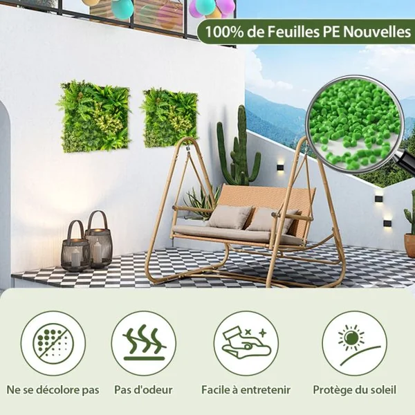 Haie Artificiel 2 PCS Décorations Murales 50x50cm Décoration Murale en Feuillage Artificiel en 3D 11 Types de Plantes Artificielles Mixtes,
