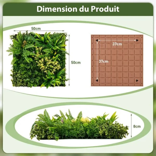 Haie Artificiel 2 PCS Décorations Murales 50x50cm Décoration Murale en Feuillage Artificiel en 3D 11 Types de Plantes Artificielles Mixtes,