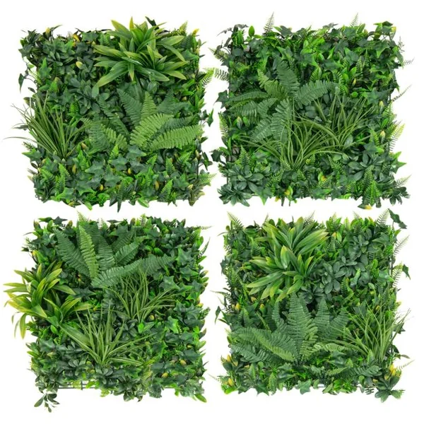 Haie Artificiel Brise-Vue 4PCS 50 x 50 cm 7 Types de Plantes Artificielles Mixtes Panneaux de Toile de Fond de Verdure et Protection Solaire