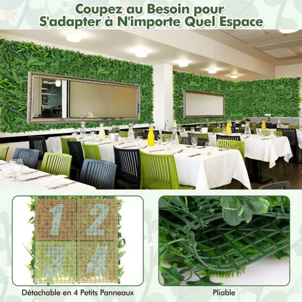 Haie Artificiel Brise-Vue 4PCS 50 x 50 cm 7 Types de Plantes Artificielles Mixtes Panneaux de Toile de Fond de Verdure et Protection Solaire