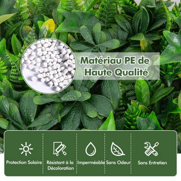 Haie Artificiel Brise-Vue 4PCS 50 x 50 cm 7 Types de Plantes Artificielles Mixtes Panneaux de Toile de Fond de Verdure et Protection Solaire