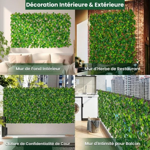 Haie Artificielle Brise-Vue Décoration Extensible Panneau Décoratif Artificiel Protection Solaire Cadre en Saule Véritable 180x90cm Vert