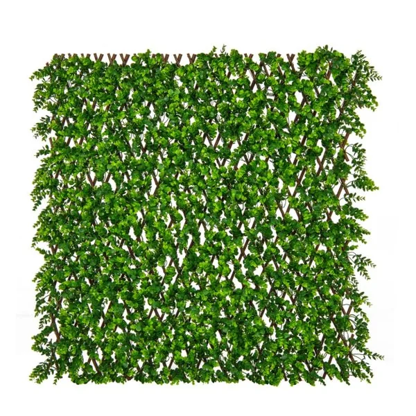 Haie Artificielle Brise-Vue Décoration Extensible Panneau Décoratif Artificiel Protection Solaire Cadre en Saule Véritable Vert