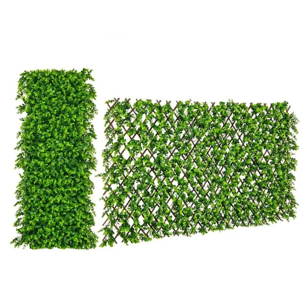 Haie Artificielle Brise-Vue Décoration Extensible Panneau Décoratif Artificiel Protection Solaire Cadre en Saule Véritable Vert