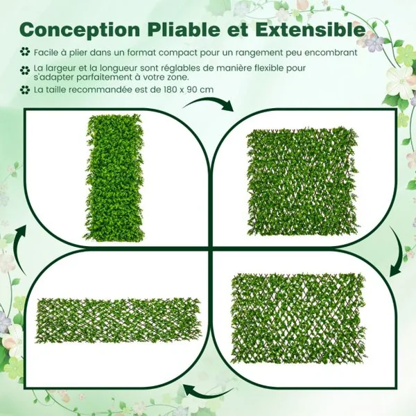 Haie Artificielle Brise-Vue Décoration Extensible Panneau Décoratif Artificiel Protection Solaire Cadre en Saule Véritable Vert