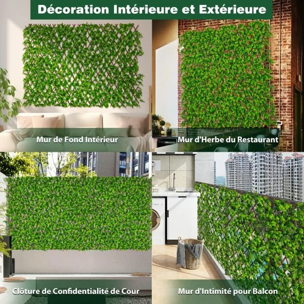 Haie Artificielle Brise-Vue Décoration Extensible Panneau Décoratif Artificiel Protection Solaire Cadre en Saule Véritable Vert