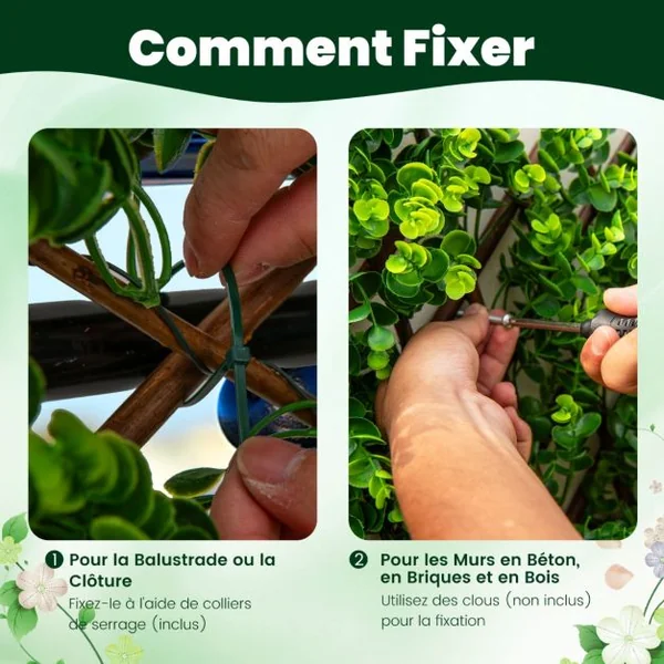 Haie Artificielle Brise-Vue Décoration Extensible Panneau Décoratif Artificiel Protection Solaire Cadre en Saule Véritable Vert