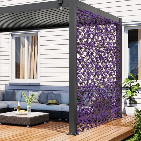 Haie Artificielle Brise-Vue Décoration Extensible Panneau Décoratif Artificiel Protection Solaire Cadre en Saule Véritable Violet