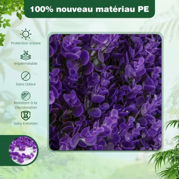 Haie Artificielle Brise-Vue Décoration Extensible Panneau Décoratif Artificiel Protection Solaire Cadre en Saule Véritable Violet