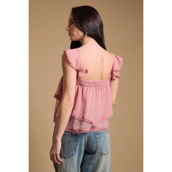 Haut Camisole Western À Manches À Volants Étagés
