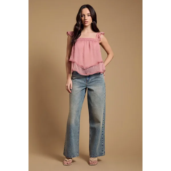 Haut Camisole Western À Manches À Volants Étagés