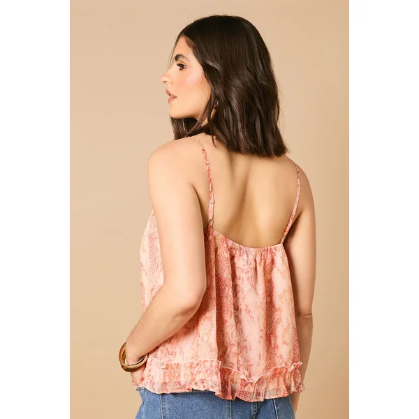 Haut Caraco Babydoll Imprimé à Détails Volantés