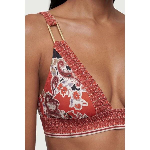 Haut de Bikini Plongeant à Imprimé Foulard Effet Miroir