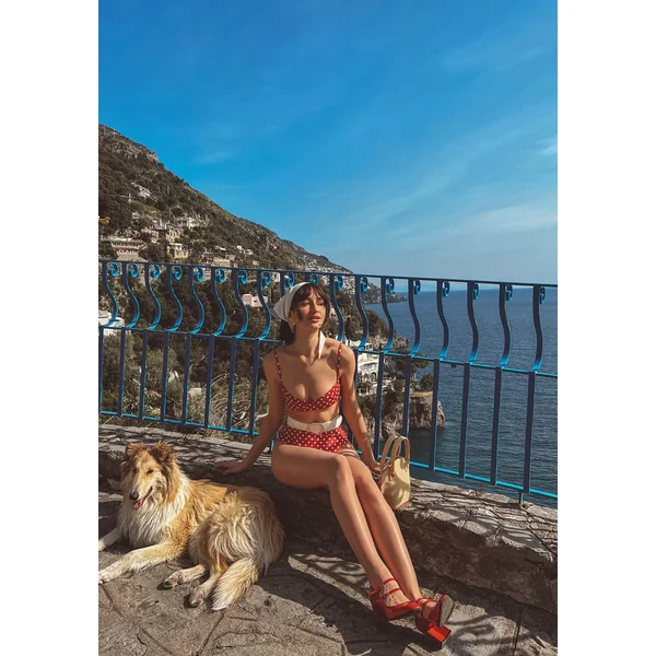 HAUT DEUX PIÈCES AMALFI Rouge/pois blanc