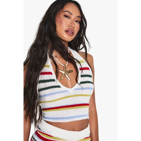 Haut et short en crochet à rayures avec décolleté halter