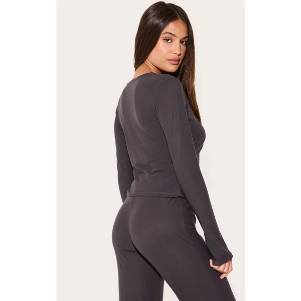 Haut Long Ajusté À Manches Longues Avec Boutons-pression Toucher Doux