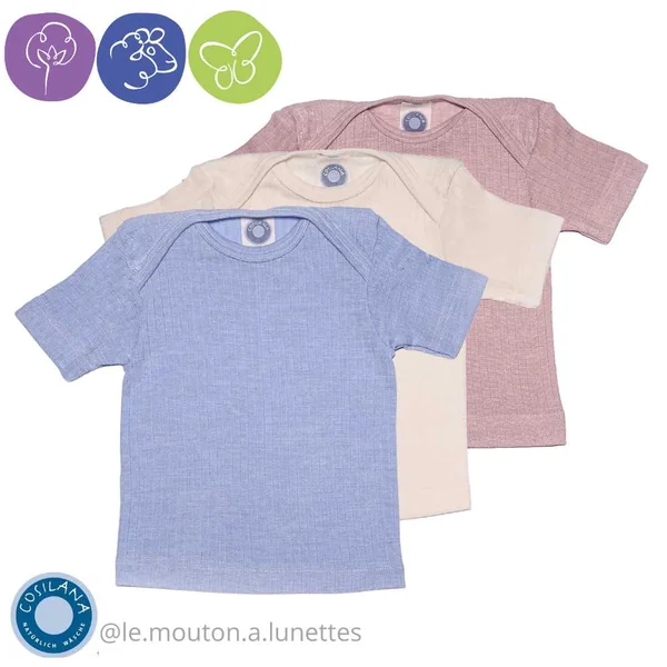 Haut manches courtes en coton laine et soie pour bébé - COSILANA