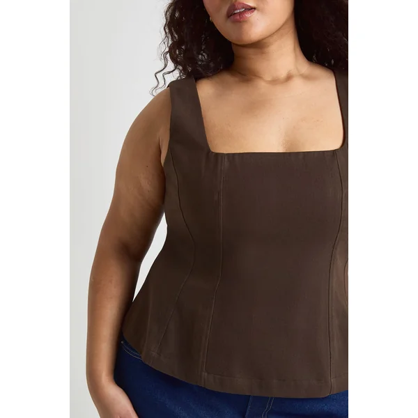 Haut Peplum Grande Taille En Sergé À Encolure Carrée