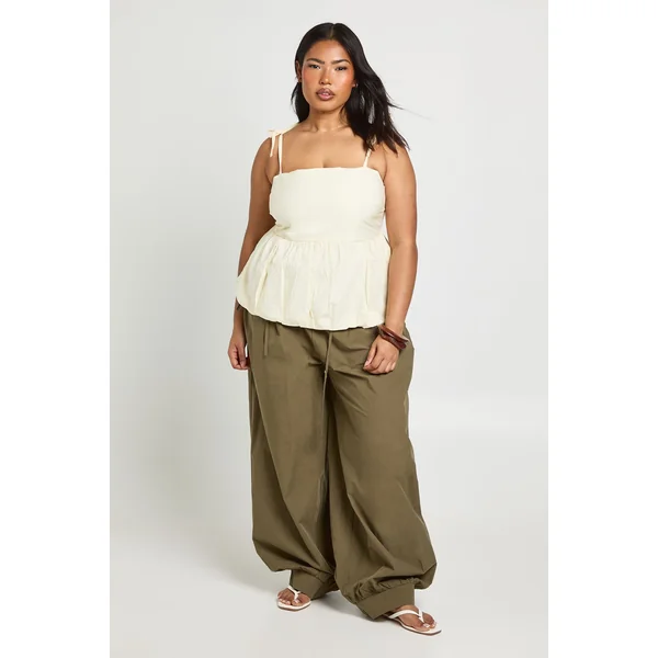 Haut Smock Grande Taille En Popeline De Coton À Ourlet Bouffant