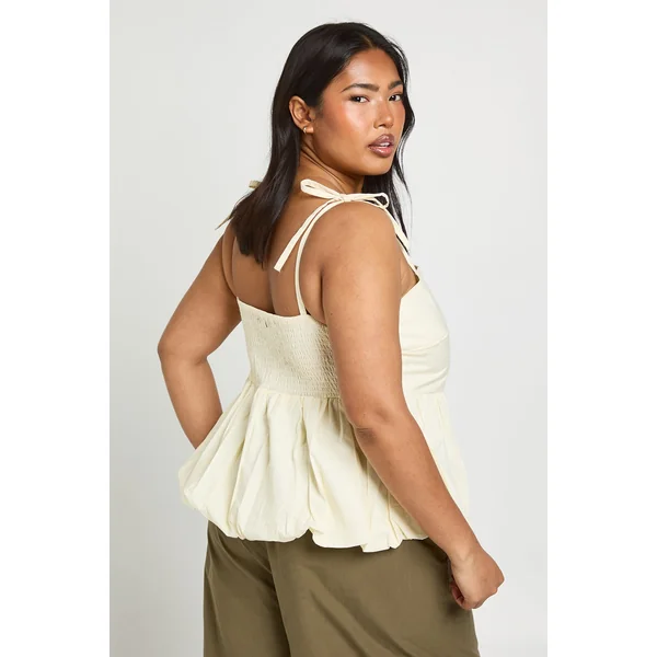 Haut Smock Grande Taille En Popeline De Coton À Ourlet Bouffant