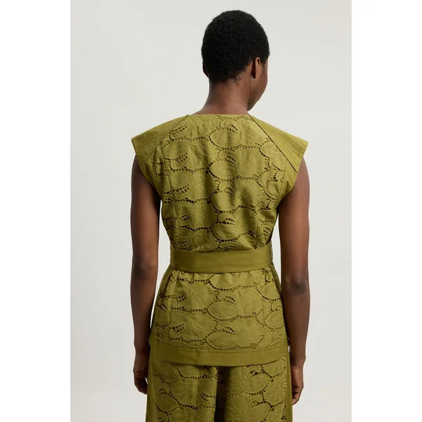 Haut Tissé En Coton Avec Détails Ajourés Et Nœud