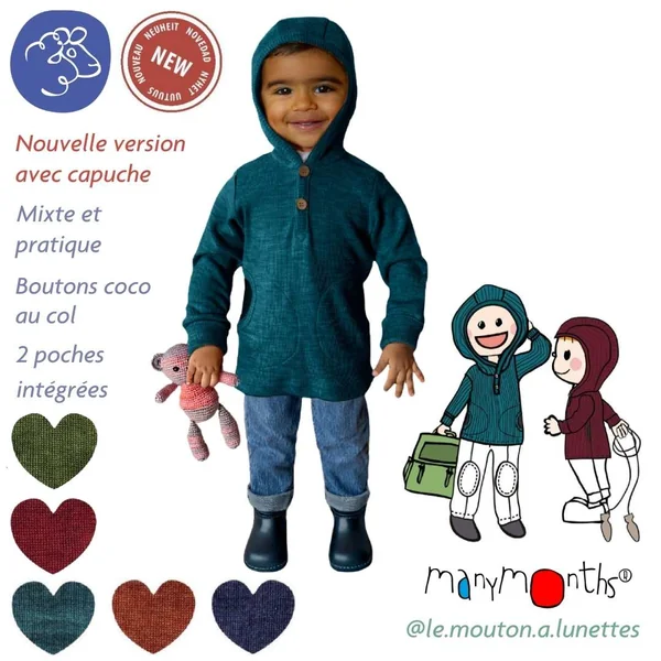 Hoodie Henley ManyMonths - Sweat à capuche en mérinos enfant – Nouveauté 2025/26
