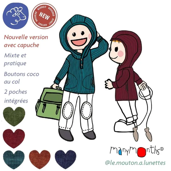 Hoodie Henley ManyMonths - Sweat à capuche en mérinos enfant – Nouveauté 2025/26