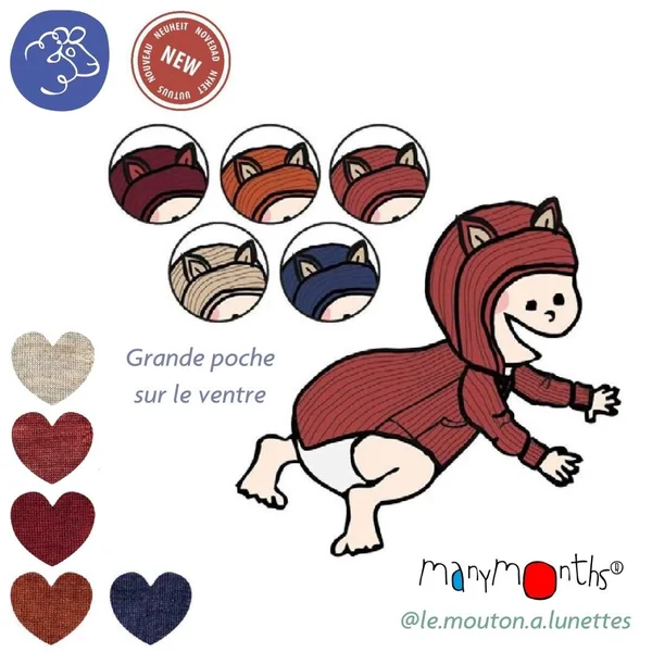 Hoodie Kitty ManyMonths - Sweat à capuche en mérinos Oreilles de Chat – Nouveauté 2025/26