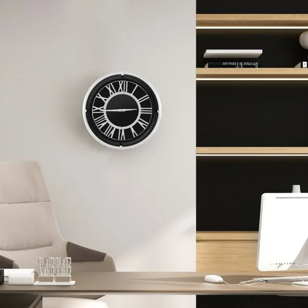 Horloge Murale Silencieuse Cadre Argenté Chiffres Romains Argentés Couvercle en Verre Grande Horloge Murale Décorative Moderne 34,5/45 Cm