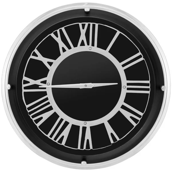 Horloge Murale Silencieuse Cadre Argenté Chiffres Romains Argentés Couvercle en Verre Grande Horloge Murale Décorative Moderne 34,5/45 Cm