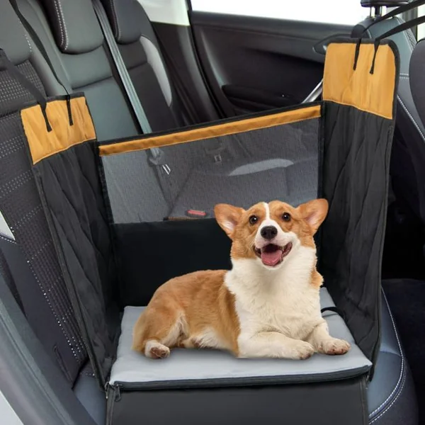 Housse de Siège de Voiture pour Animaux Coussin Amovible Housses de Siège d'auto pour Chien 2 Fenêtres Grillagées Noir