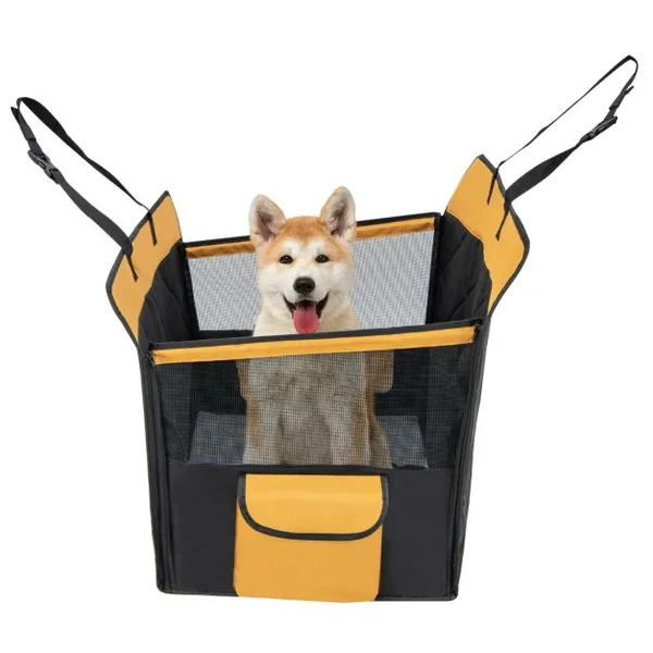 Housse de Siège de Voiture pour Animaux Coussin Amovible Housses de Siège d'auto pour Chien 2 Fenêtres Grillagées Noir