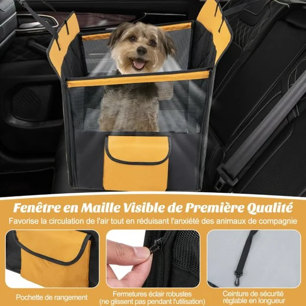 Housse de Siège de Voiture pour Animaux Coussin Amovible Housses de Siège d'auto pour Chien 2 Fenêtres Grillagées Noir