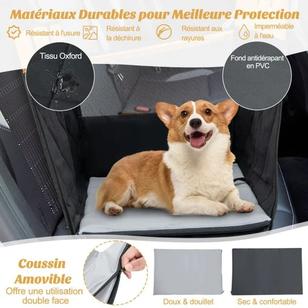 Housse de Siège de Voiture pour Animaux Coussin Amovible Housses de Siège d'auto pour Chien 2 Fenêtres Grillagées Noir