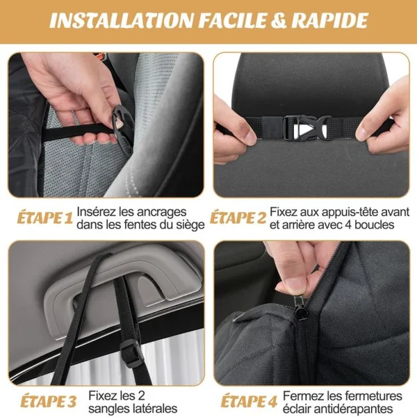 Housse de Siège de Voiture pour Animaux Fenêtre en Maille Housses de Siège d'Auto pour Chien Imperméable Anti-rayures Noir