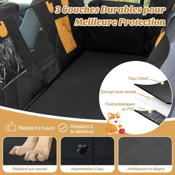 Housse de Siège de Voiture pour Animaux Fenêtre en Maille Housses de Siège d'Auto pour Chien Imperméable Anti-rayures Noir