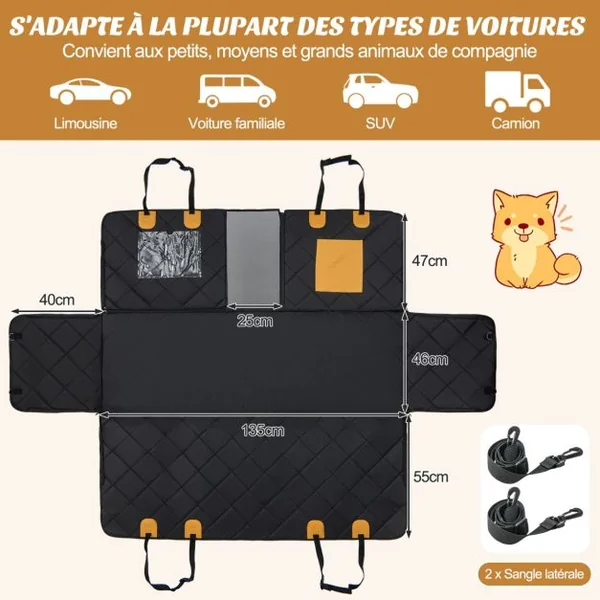 Housse de Siège de Voiture pour Animaux Fenêtre en Maille Housses de Siège d'Auto pour Chien Imperméable Anti-rayures Noir