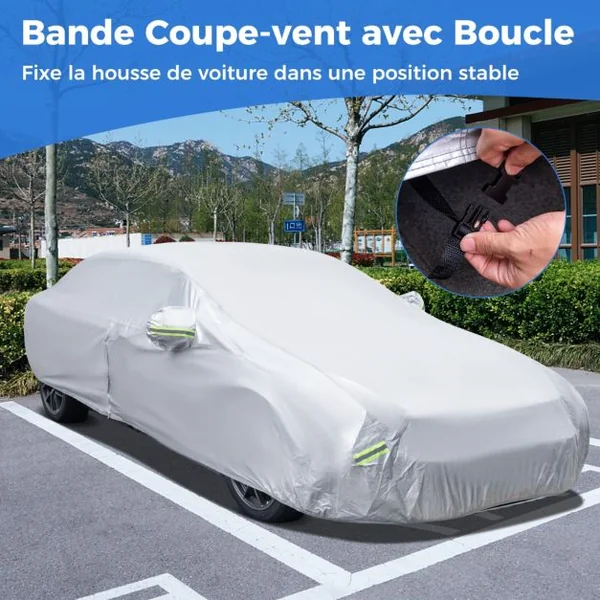 Housse de Voiture Imperméable avec Bande Lumineuse&Porte Zippée pour Berline d'une Longueur Allant Jusqu'à 431/455/479 cm