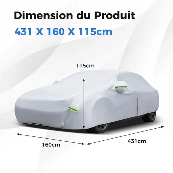 Housse de Voiture Imperméable avec Bande Lumineuse&Porte Zippée pour Berline d'une Longueur Allant Jusqu'à 431/455/479 cm