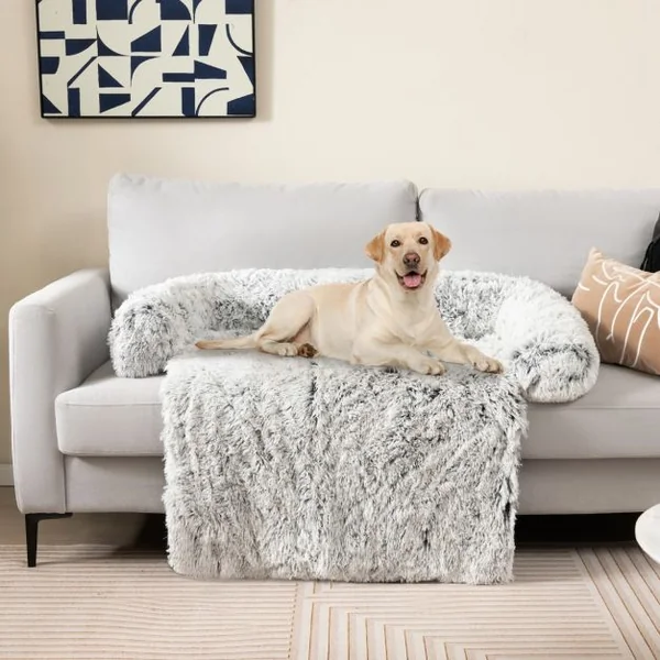 Housse en Peluche pour Chien Dessous Antidérapant Amovible Lavable Traversin Doux pour Le Cou Petite Taille 101 x 89 x 16 CM Noir