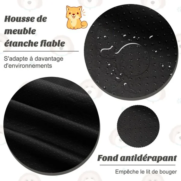 Housse en Peluche pour Chien Dessous Antidérapant Amovible Lavable Traversin Doux pour Le Cou Petite Taille 101 x 89 x 16 CM Noir