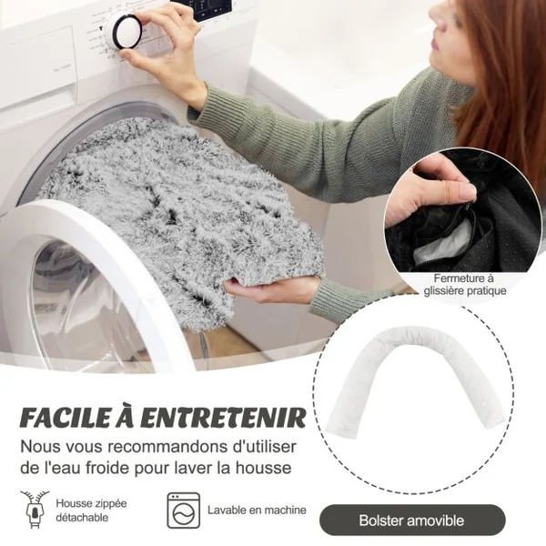 Housse en Peluche pour Chien Dessous Antidérapant Amovible Lavable Traversin Doux pour Le Cou Petite Taille 101 x 89 x 16 CM Noir