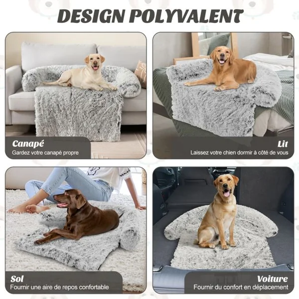 Housse en Peluche pour Chien Dessous Antidérapant Amovible Lavable Traversin Doux pour Le Cou Petite Taille 101 x 89 x 16 CM Noir